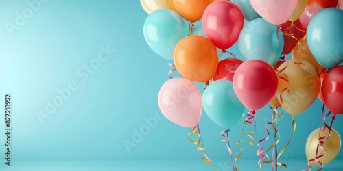 Wallpaper Mural Colorful balloons flying on blue background with copy space for birthday party, anniversary or other events,bright colored balloons, balloon bouquet,banner Torontodigital.ca