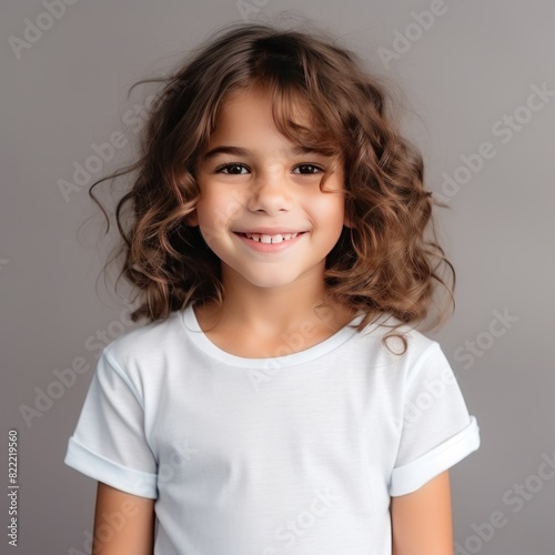 Gray background Happy european white child realistic person portrait of young beautiful Smiling child Isolated on Background Banner with copyspace blank 