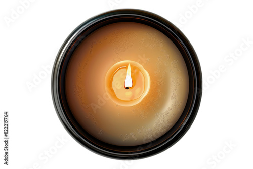 Burning candle top view isolated on transparent background photo