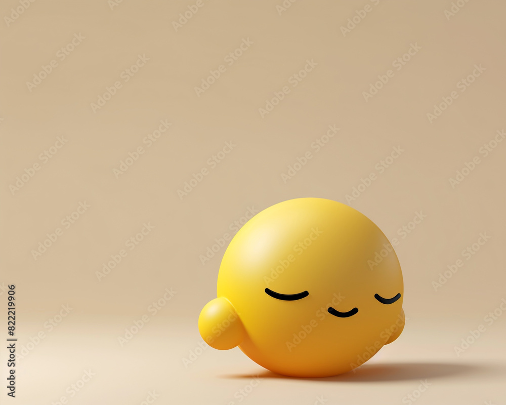A minimalist 3D of a single yellow sleeping emoji on a solid beige background. A minimalist 3D of a single yellow sleeping emoji on a solid beige background.