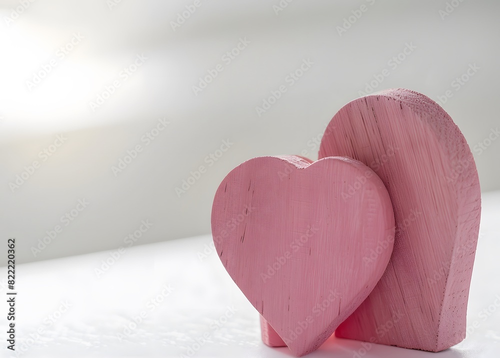 Pink Wooden Hearts on White Background for Valentine's Day Pink Wooden Hearts on White Background for Valentine's Day