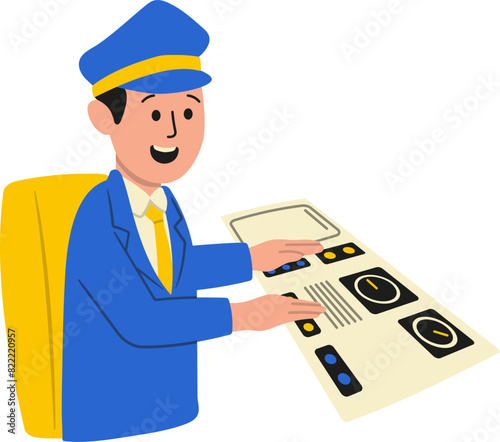 Machinist Character in Train Locomotive with Control Buttons photo