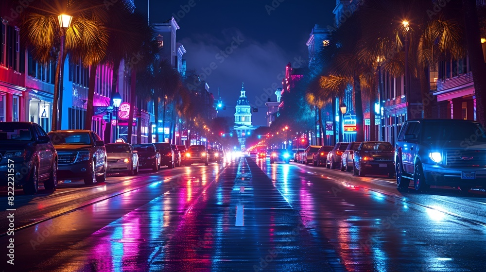 Night in the city - motion blur - neon lights - cars - headlights 