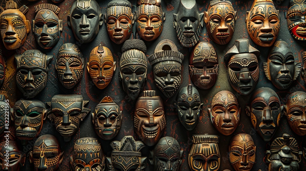Detailed African mask against textured backdrop symbolizing rich culture and mythology.