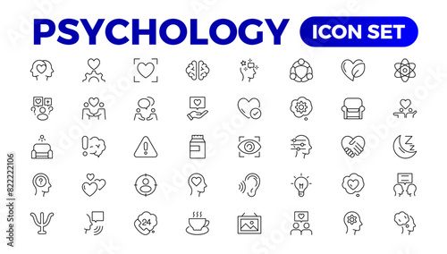 Psychology and mental line icons collection. Big UI icon set in a flat design. Thin outline icons pack. Vector illustration