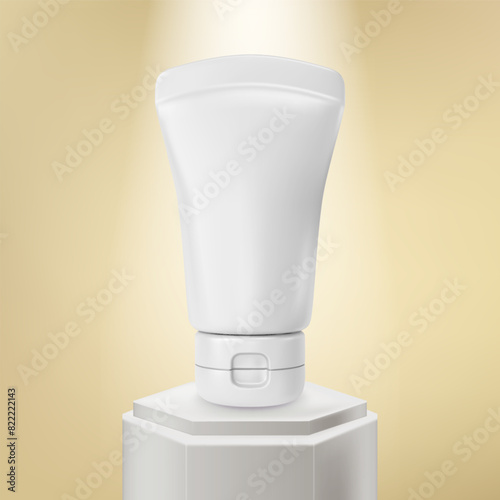 3d Cosmetic Product Concept Cartoon Design Style Podium Platform Stage with Foundation White Empty Template Tube. Vector illustration