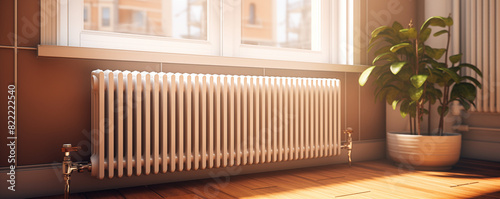 Heating white radiator in a living room, generated ai