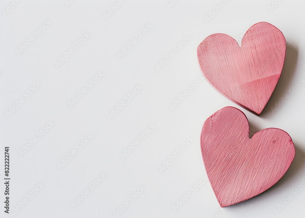 Two Pink Wooden Hearts on White Background for Valentine's Day Two Pink Wooden Hearts on White Background for Valentine's Day