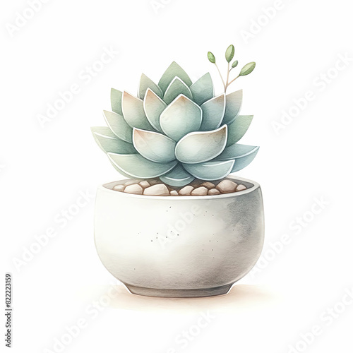 Succulent in a pot. Watercolor illustration. photo