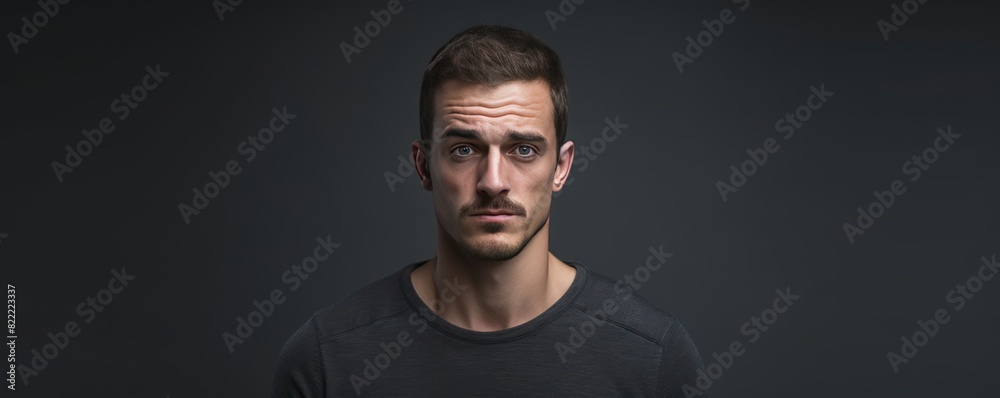 Gray background sad european white man realistic person portrait of young beautiful bad mood expression man Isolated on Background depression anxiety fear 