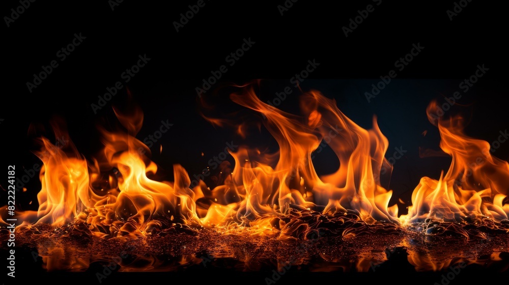 Group of fire flames on black background
