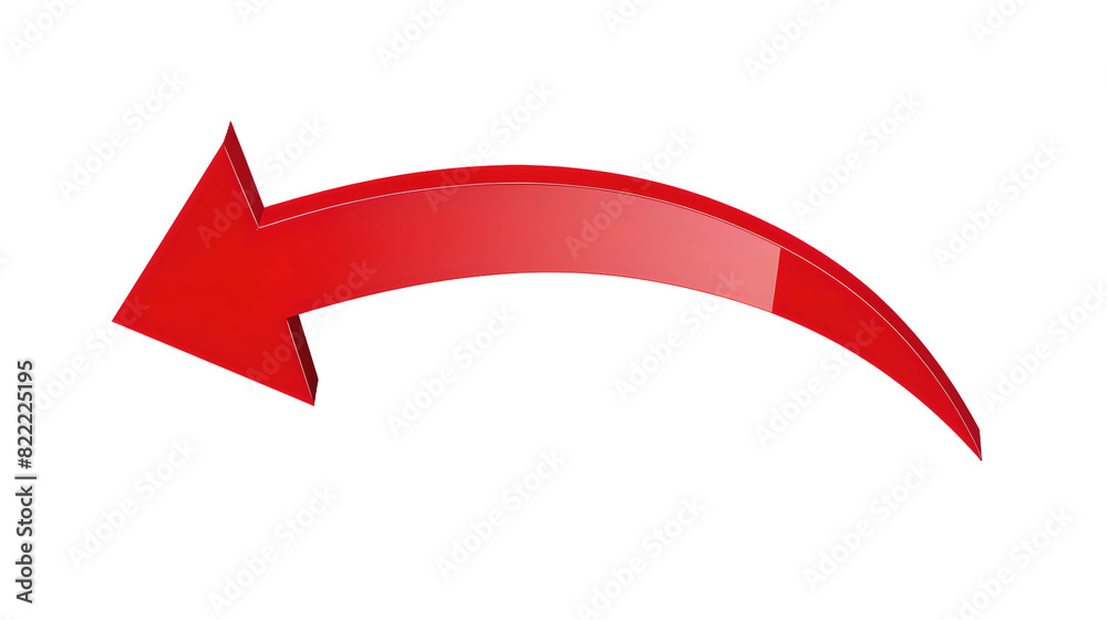 Glossy Red Curved Arrow Pointing Left, isolated on transparent background, Generative AI Glossy Red Curved Arrow Pointing Left, isolated on transparent background, Generative AI