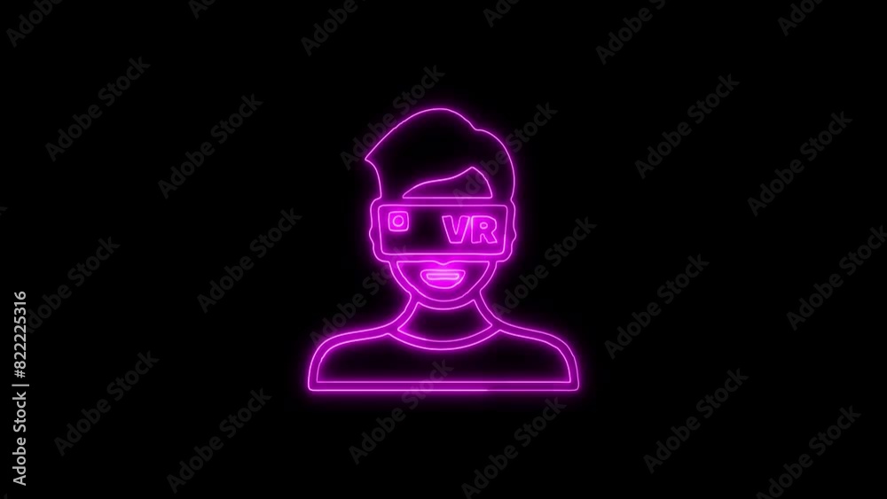 Neon Virtual Reality Glowing Outline Icon and Symbol Animation on Black Background, HD Video Neon Virtual Reality Glowing Outline Icon and Symbol Animation on Black Background, HD Video