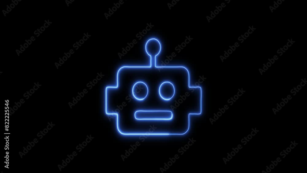 Neon Robot Glowing Outline Icon and Symbol Animation on Black Background, HD Video Neon Robot Glowing Outline Icon and Symbol Animation on Black Background, HD Video