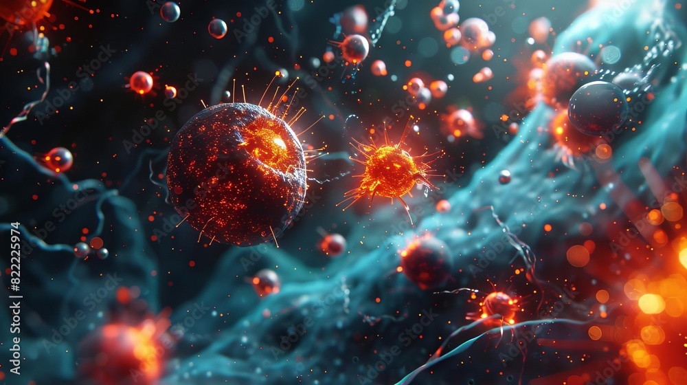 A visualization of nanoparticles targeting cancer cells in the human body, A visualization of nanoparticles targeting cancer cells in the human body,