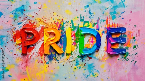 Colorful Gay Pride month banner design with a rainbow and Pride Text , wallpaper, background  © XC Stock