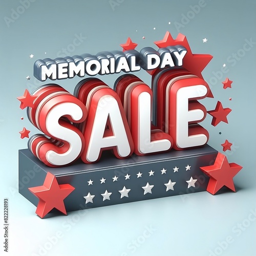 Memorial Day Sale 3d text with Side Stars design concept background with space for copy Memorial Day celebration template design generative ai