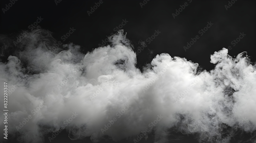 Black scene with grey smoke in the background. Blue mist on the ground. Fog backdrop.