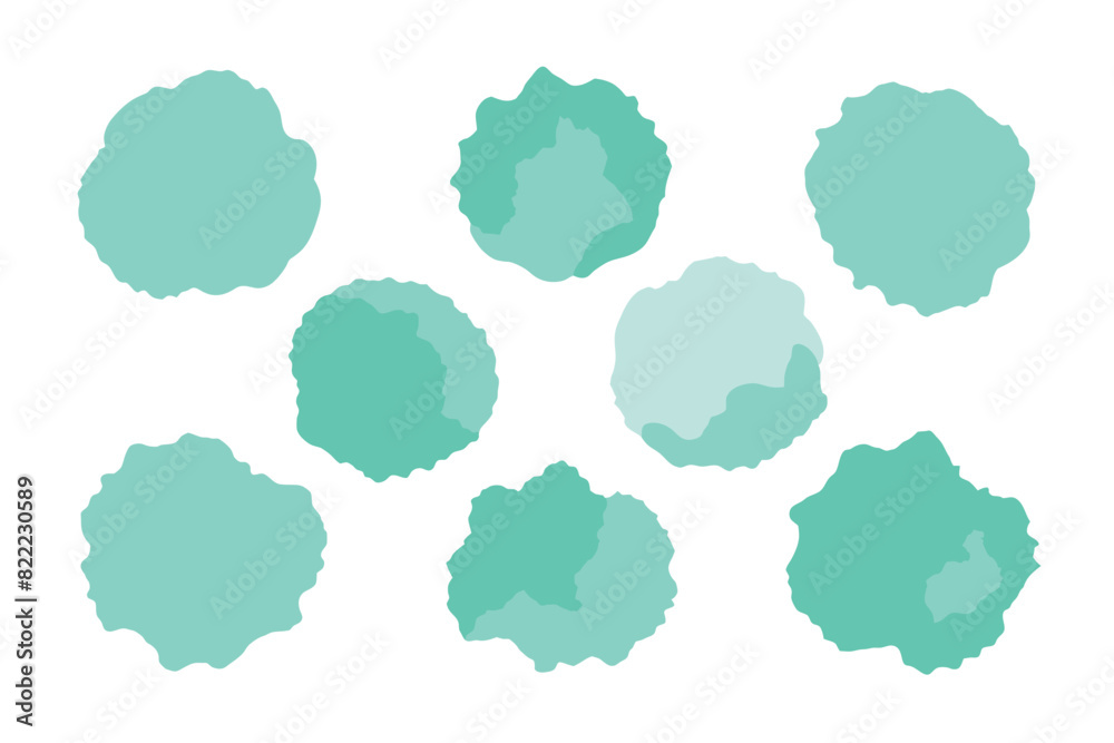 Set of abstract mint green watercolor water splash on a white background. Vector water color texture in mint color