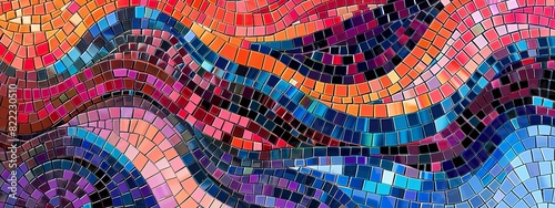 An abstract, geometric mosaic background with colorful tiles and dynamic patterns.