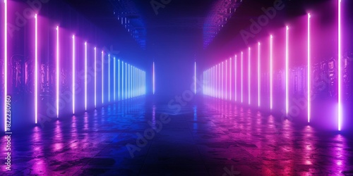  empty stage with purple blue neon light rays, empty dark room with neon light, Dark stage backdrop with purple blue spotlight effect decoration , empty theatre,empty room for display products