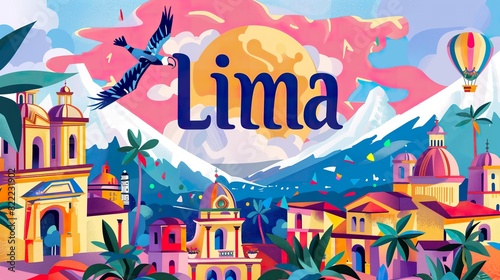 Lima Peru cartoon flat photo