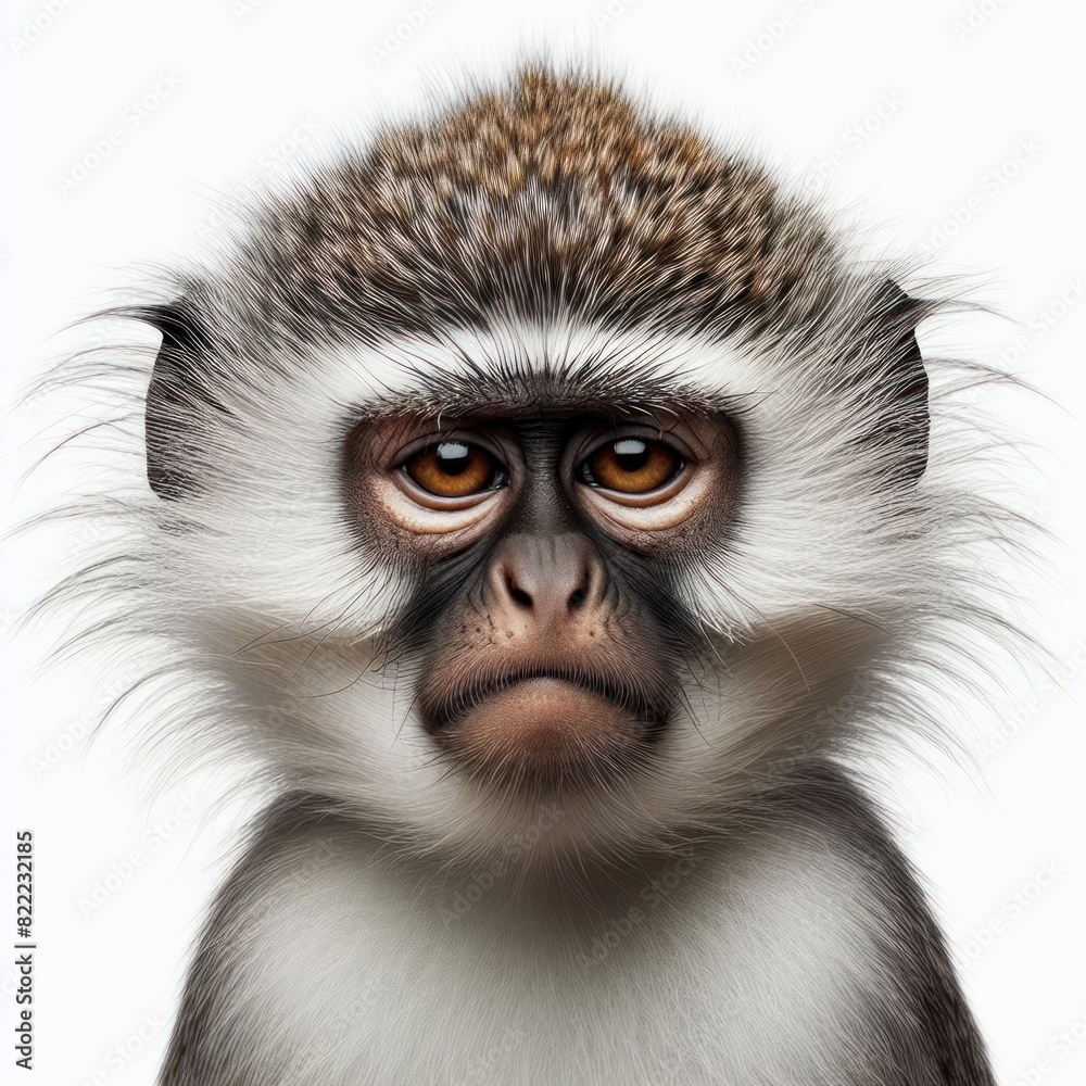 African Vervet Monkey with a disgusted expression frown Isolated on white background African Vervet Monkey with a disgusted expression frown Isolated on white background