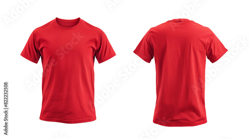 Back and front view of red blank jersey t-shirt mockup template.