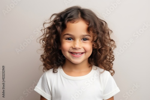 Ivory background Happy european white child realistic person portrait of young beautiful Smiling child Isolated on Background Banner with copyspace blank 