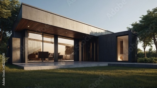 Exterior modern house architecture with empty ground