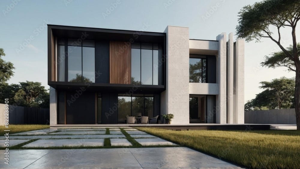 Exterior modern house architecture with empty ground Exterior modern house architecture with empty ground