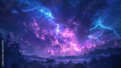 Wallpaper Mural A dramatic view of the dark cloudy sky at night with flashes of lightning adding to the enchantment. Torontodigital.ca