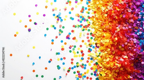 Colorful confetti falling on white background. Birthday &Celebration pride month