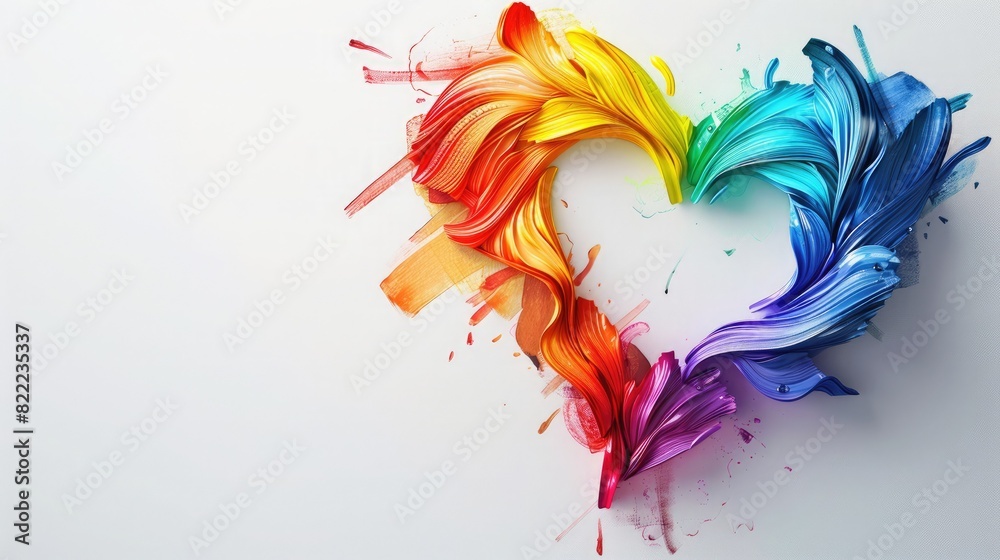 The image shows a watercolor painting of a heart in rainbow colors. pride month