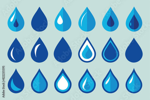 Set of simple flat liquid water drop silhouette icon vector logo design