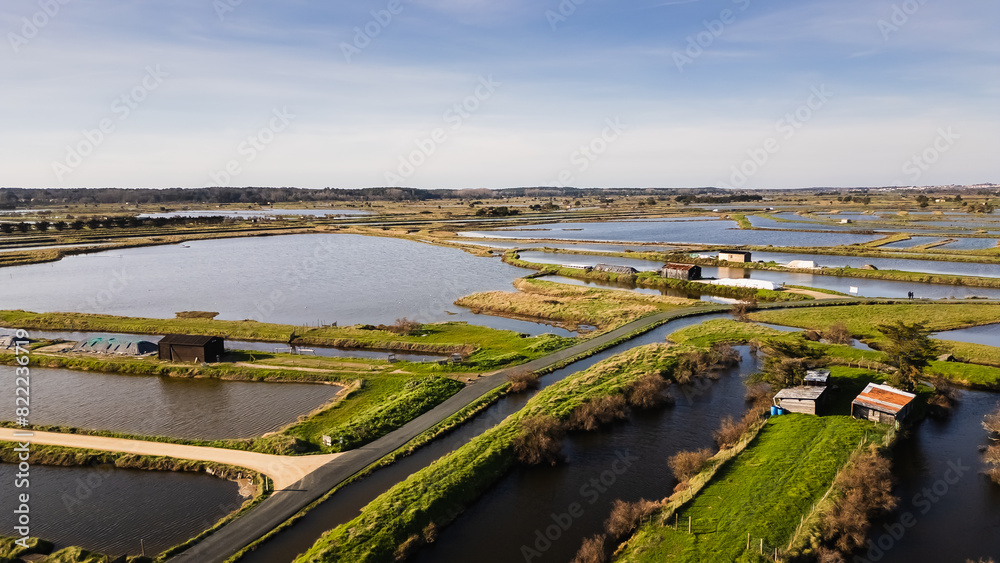 drone view of the salt marshes of Ile d Olonne, Vendee, France