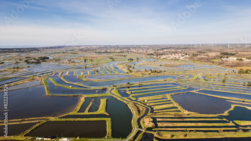 drone view of the salt marshes of Ile d Olonne, Vendee, France