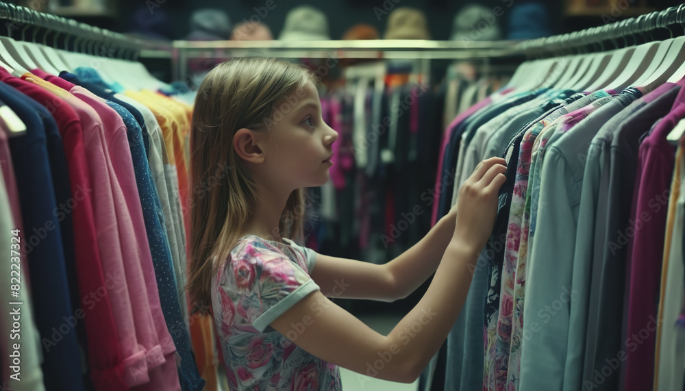 a day at a second-hand store. people choose clothes in the store. people are looking at clothes at the mall. a woman looks at clothes in a store. A girl looks at clothes in a shopping mall a day at a second-hand store. people choose clothes in the store. people are looking at clothes at the mall. a woman looks at clothes in a store. A girl looks at clothes in a shopping mall