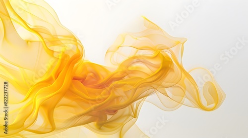 Abstract shapes formed by soft yellow smoke wisps on a minimalist white background.