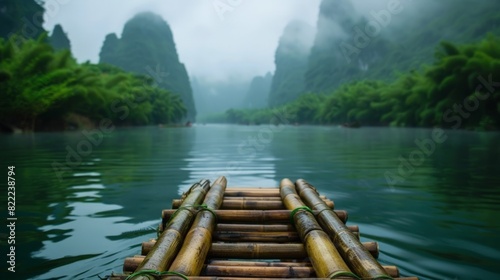 Li River in Guilin  serene waterway  limestone karsts  traditional bamboo rafts 