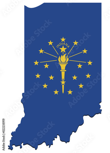 Indiana map in state flag colors (cut out) photo