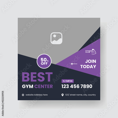 Gym and Fitness Social Media Post Template Design.