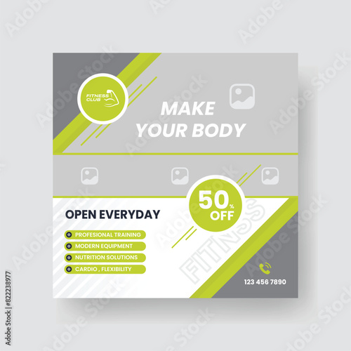 Gym and Fitness Social Media Post Template Design.