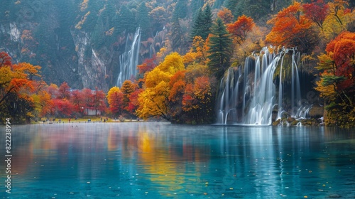 Jiuzhaigou Valley  colorful lakes  waterfalls  autumn foliage 
