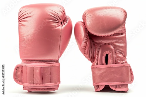 Pair of Pink Leather Boxing Gloves on White Background. Fitness Equipment