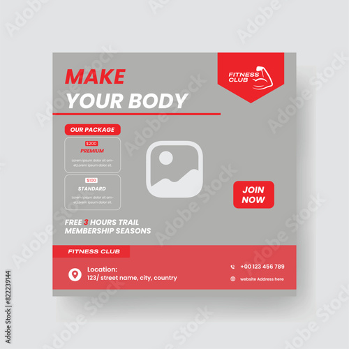 Gym and Fitness Social Media Post Template Design.