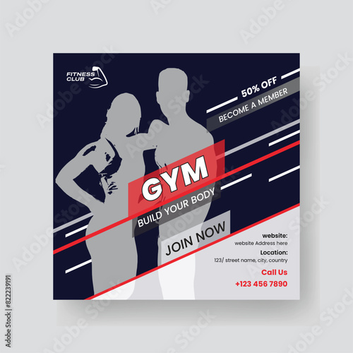 Gym and Fitness Social Media Post Template Design.