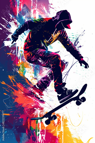 illustration of young man playing skateboard for color,