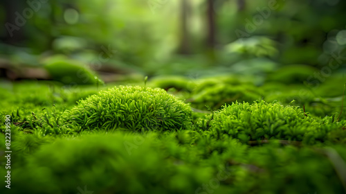 Lush green forest moss close-up