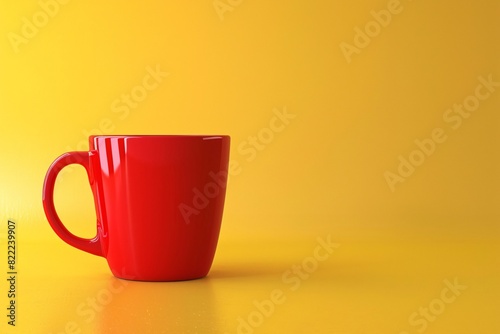 a red coffee mug on a yellow surface